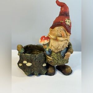 Whimsical Gnome Planter with Red Hat With Snail